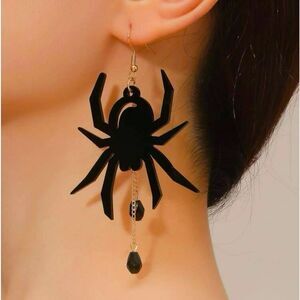 Halloween Witch Vamp Kawaii Gothic Black Spider Crystal Dangle Earrings